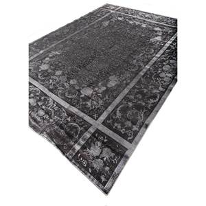 Tapis Azalea en laine et soie noué à la main, motif floral et abstrait, Pae-6148, rectangulaire, pour chambre et couloir, modèle de tapis de chambre, gris et noir - Product Image 2