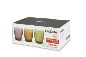 Durable Handmade Glasses Drinkware Set of 6pcs Glasses 30 cl (10 fl oz) Modern Multicolor Colored Glass Paste Ginko Leaf Excelsa - Product Image 5