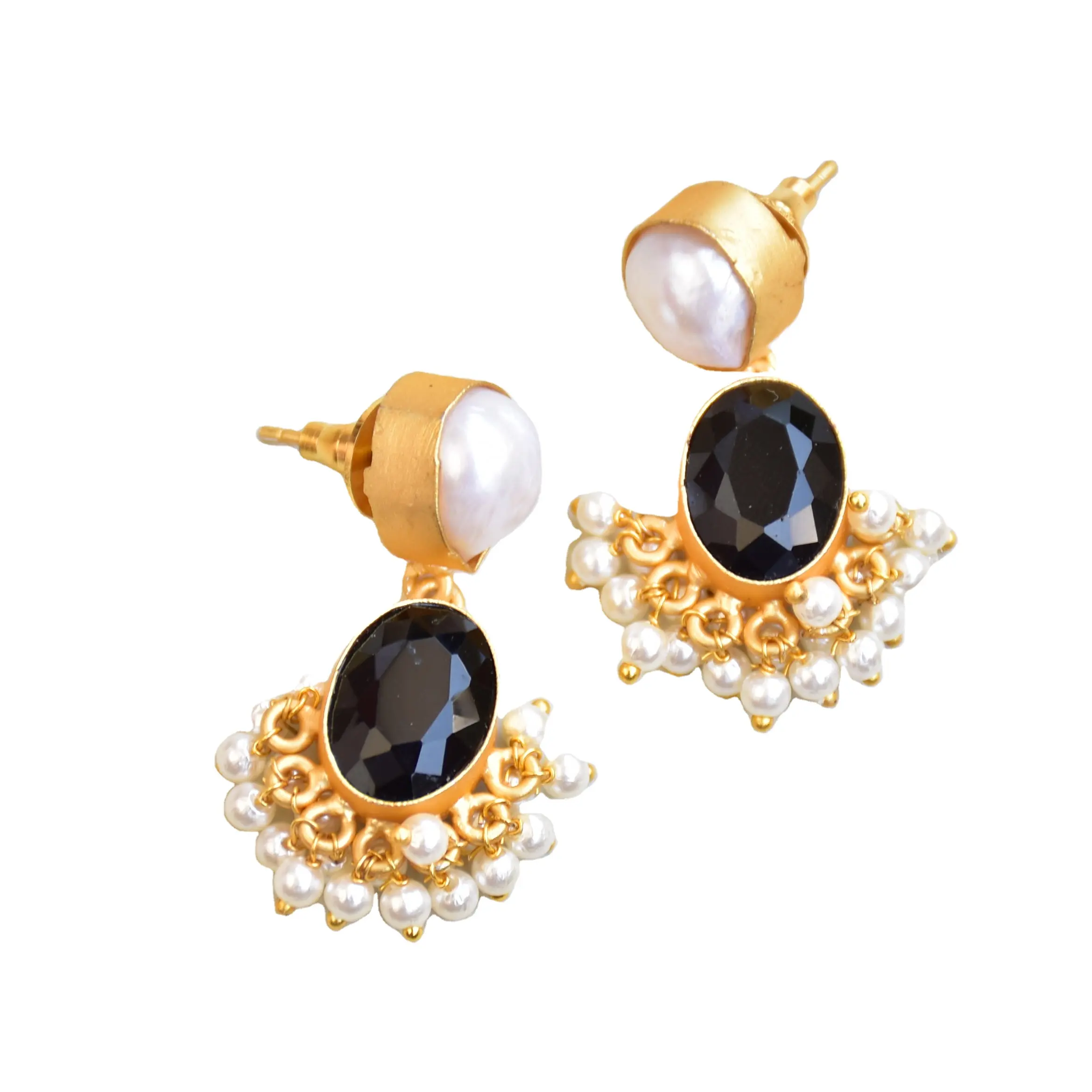 Gioielli di perle da sposa da sposa neri eleganti con orecchini di perle gioielli placcati in oro 18 carati orecchini di moda natalizia 2022