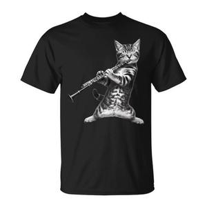 T-shirt per amanti dei gatti con gatto che suona il clarinetto, regalo per genitori e padri di gatti - Product Image 1
