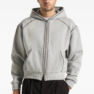 Sudadera con capucha de algodón pesado 480 GSM de calidad superior, conjunto de sudadera con cremallera de felpa francesa de lujo Unisex, jersey de hombre de Color contrastante - Product Image 2