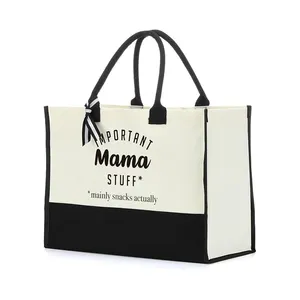 Expédition imprimable personnalisée grand sac de plage en toile avec initiales personnalisées sac fourre-tout monogramme pour femmes