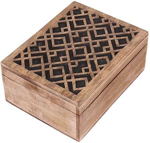 Handcrafted Wooden Jewelry <b>Box</b> Intricate Geometric Carved Storage Organizer Vintage Style <b>Keepsake</b> Chest Rustic Wooden Treasure - Product Image 1