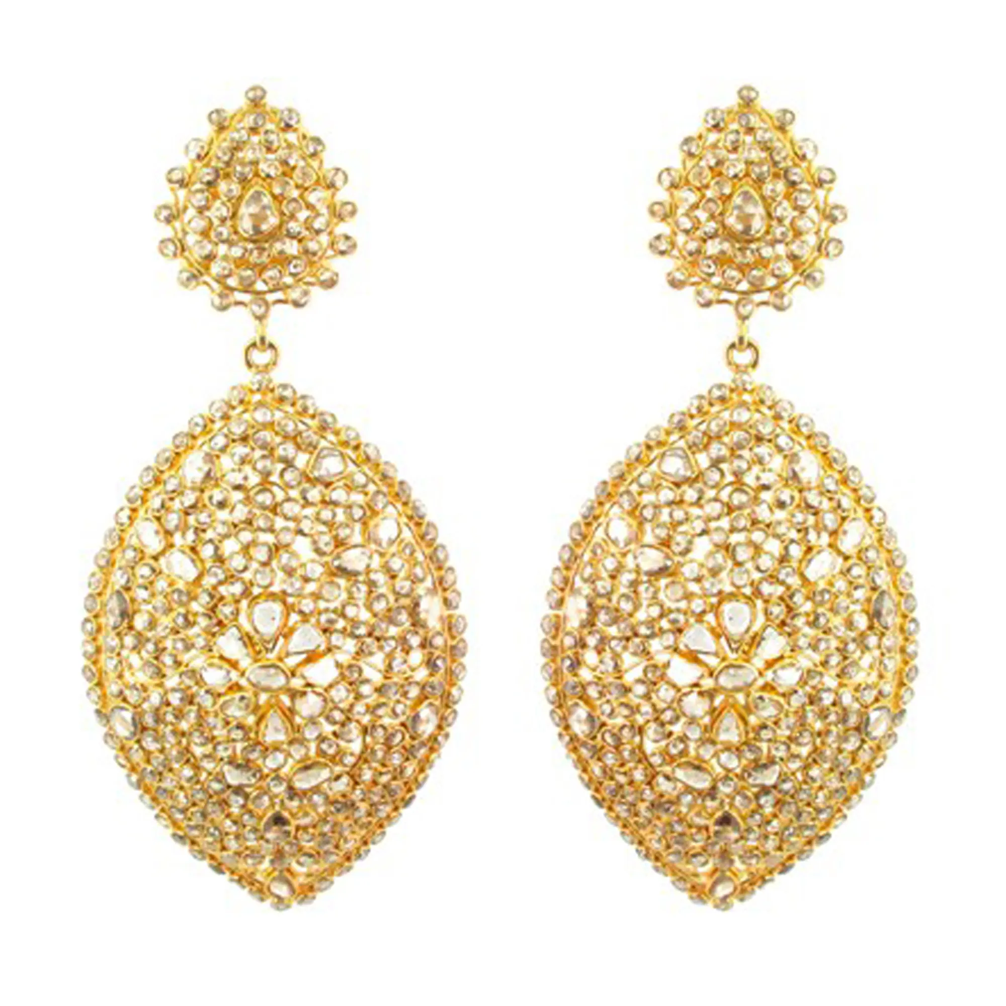 Slice Diamond Wedding Jewelry 18k Yellow Gold Indian Ethnic Dangle Earrings Solid Gold Slice & Ice Diamond Jewelry Wholesaler