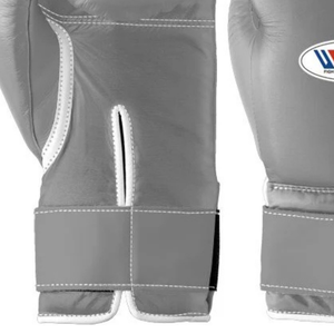 Gants de boxe professionnels en cuir gris avec fermeture velcro au poignet, gants d'entraînement et de sparring pour hommes et femmes - Product Image 4