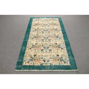 Tapis turc vintage 3,8x6,5 pieds, tapis en laine verte - Product Image 1