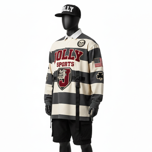 Camiseta de Rugby para Hombre de Alta Calidad, 260 GSM, Mezcla de Algodón, Paneles Horizontales de Colores, Logotipo Bordado, Tela de Lona - Product Image 4