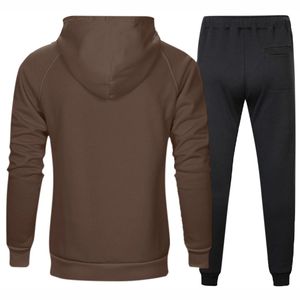 Ensemble de survêtements d'hiver deux pièces pour hommes de marque personnalisée couleur unie 100% coton coupe-vent grande taille survêtement à capuche avec col - Product Image 2