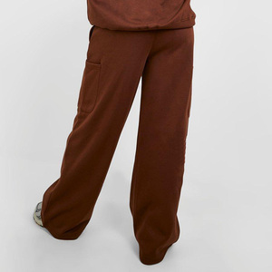 100% pantalones largos de pierna ancha de algodón para mujer 420 Gsm ropa informal personalizada pantalones de chándal con diamantes de imitación para mujer chándal polar ropa de invierno - Product Image 4