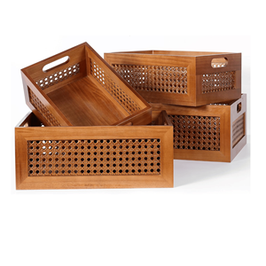 Best Selling Set of 2 Handicraft Rattan Wood <b>Woven</b> Storage <b>Basket</b> Rattan Box High Quality From Vietnam - Product Image 4
