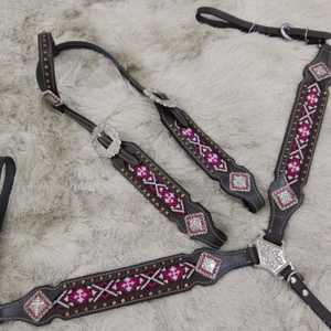Conjunto de Arreos para Caballo de Cuero Genuino Estilo Western para Montar, con Cabezada y Pechopetral con Cuentas, Personalización Disponible, Modelo Kaamkaaj - Product Image 3