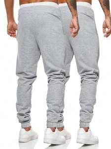 กางเกงสเวตเตอร์ผู้ชายทรงสลิมฟิตกางเกงวิ่งผ้าฟลีซสีเทาฟอกเอวยางยืดมีเชือกผูกปรับได้ - Product Image 2