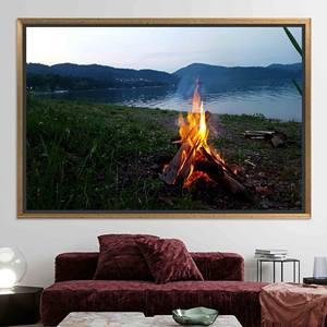 Elegant Bonfire Landscape Printed Canvas: Vibrant Artwork for Home Decor,GOLD <b>FRAMED</b> CANVAS - Product Image 1