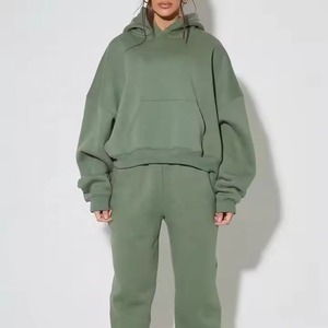 Survêtement pour Femme en Coton Épais, Deux Pièces, Blanc, Jogging, Couleur Unie, Surdimensionné, Pull à Capuche, Ensemble pour Femme - Product Image 2