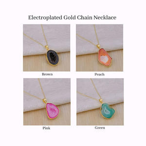 Collar unisex de latón chapado en oro con colgante de geoda drusa natural en bruto, cadena de eslabones, hecho a mano, romántico, venta al por mayor para fiestas - Product Image 3