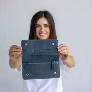 Alw กระเป๋าเงินสำหรับผู้ชายหรูหราออกแบบได้ตามต้องการสไตล์วินเทจหนังแท้แท้แท้เต็มตัวมีกระดุมปิดที่ใส่บัตรแบบพกพา-LW05 OEM - Product Image 6