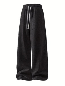 Solid Color Woolen Men's Elastic Waist Straight Leg Sweatpants Casual Baggy Joggers <b>Winter</b> <b>Trousers</b> - Product Image 5
