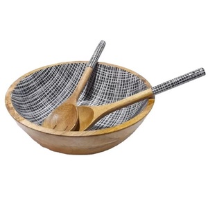 Ensemble de bol et cuillère en bois d'impression d'émail rond rustique de cuisine de haute qualité bol en bois de mangue dernière conception bol en bois à la demande - Product Image 1