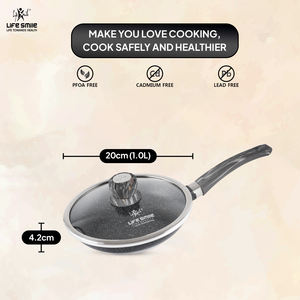 LIFE SMILE Poêle à frire de haute qualité en aluminium moulé sous pression de 20cm avec revêtement antiadhésif en pierre de granit Poêle à frire de cuisine - Product Image 3