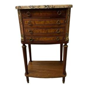 Exquisite French Style Mahogany Nightstand with <b>Marble</b> Top and Four Drawers | Hand-Crafted <b>Bedside</b> Cabinet for Luxury Bedroom De - Product Image 1