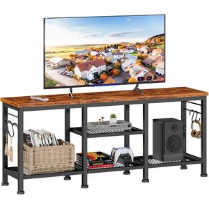 Modern Rustic TV Stand for 55 Inch TV, Entertainment Center with Open Storage Shelves and Soundbar Shelf, Metal <b>Frame</b> Media Cons - Product Image 1
