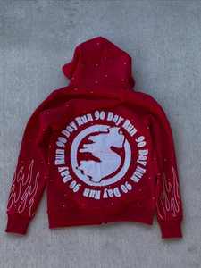 Sweat à capuche unisexe à fermeture éclair, 100% coton, broderie usée, dentelle, coupe courte, pour hommes, fabriqué aux États-Unis, sans taxe - Product Image 4