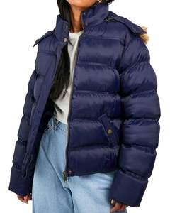Custom <b>Women</b> <b>Navy</b> Blue Puffer Jacket Hooded <b>Winter</b> <b>Coat</b> Lightweight Quilted Warm Parka Custom Manufacturer Wholesale Outerwear - Product Image 1