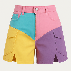 Shorts en jean décontractés vintage pour femmes - Coupe droite 100% coton biologique tendance multicolore streetwear mode d'été - Product Image 1