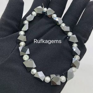 Cuentas de moissanita con forma de fantasía negra, cuentas de diamantes redondas blancas de 5,50 MM, hechas a mano para joyería de moda, otra pulsera - Product Image 1