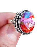 Verlobungsring mit Ehrgeizserklärung, handgefertigt in Jaipur, Rubin im ovalen Schliff, 925er Sterlingsilber, rhodiniert, Damen-Ehering