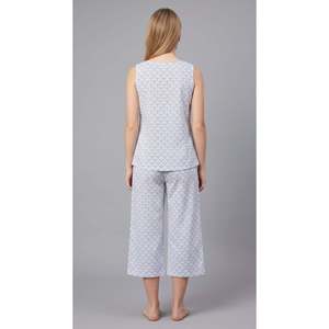 Ensemble de pyjama capri à manches longues Evolve X Venus pour femme, 100 % coton, col rond, imprimé, séchage rapide - Tenue de détente élégante bleue - Product Image 6
