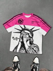 เสื้อเจอร์ซีย์เดรสแขนสั้นคอวีผ้าตาข่ายทันสมัยเสื้อแนวสตรีทไซส์ใหญ่พิเศษพิมพ์ลายกราฟิกสำหรับทุกเพศ - Product Image 6