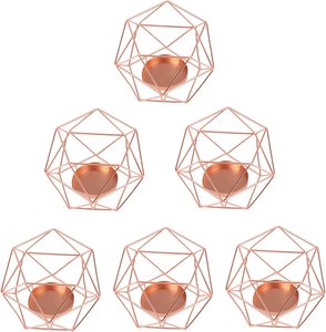 เชิงเทียนเทียนทีไลท์แบบเรขาคณิตสีโรสโกลด์ตกแต่งงานแต่งงานแบบโมเดิร์นสำหรับวางกลางโต๊ะ - Product Image 3