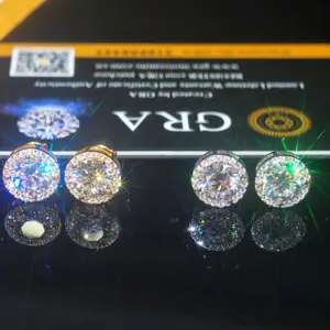 Hip hop Moissanite Stud 1ct VVS 925 Sterling Silver <b>Men</b> Women Jewelry Flower Cluster Halo Diamond <b>Earrings</b> With GRA Certificate - Product Image 3