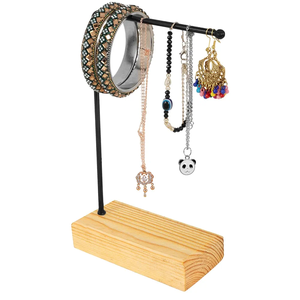 Vente en gros de porte-bijoux en métal au design simple avec base en bois organisateur de bijoux à la demande de l'Inde manteau de poudre noire 2025 - Product Image 6