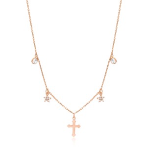 Elegante Collar con Colgante de Cruz y Estrella con Circonita, Joyería Turca Hecha a Mano al por Mayor, Plata de Ley 925 - Product Image 1