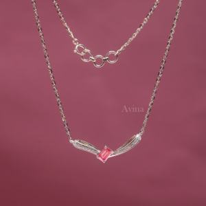 IGI Certified Lab Grown Diamond Emerald Cut Pink <b>Ruby</b> <b>Necklace</b> in 18K White Gold Minimalist V Shape Designer Pendant <b>Necklace</b> - Product Image 4