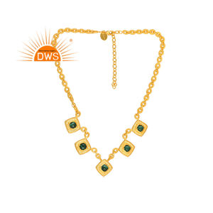 Collier avec pendentif en malachite naturelle plaqué or 18 carats, dernier modèle fait main, fabricant de bijoux fins - Product Image 1