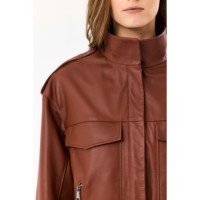 Vestes en cuir véritable souple Napa marron pour femmes VICOSS avec fermeture éclair YKK, poches intérieures, doublure 100% acétate