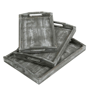 Elegante bandeja de servicio octogonal de madera de pino con asas de metal Set 2 Decoración de madera elegante para cocina Hotel y restaurante Uso - Product Image 6