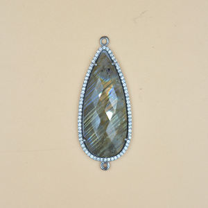 Wholesale Gold-Plated Labradorite Gemstone Pendant Connector Natural Stone for <b>Necklace</b> or Jewelry Making with Bezel Setting - Product Image 2