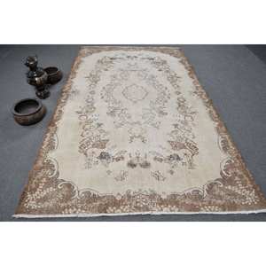 Tapis Vintage Turc Beige Marron 5.4 X 9.1ft Laine Tissage Plat Eco Friendly Latex Patchwork Motif Salon Salle À Manger - Product Image 1