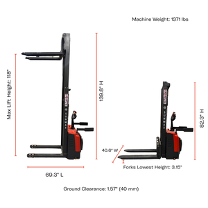 PS3300FE-3M impilatore per Pallet Fulll-elettrico, capacità di 3300 libbre, 118 altezza di sollevamento, funziona con Pallet a fondo aperto - Product Image 4