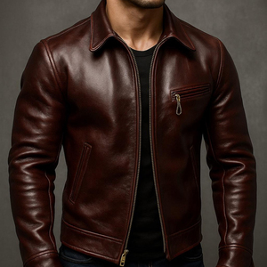 แจ็คเก็ตหนังวัวแท้พรีเมียมสำหรับผู้ชาย สไตล์มอเตอร์ไซค์ กันน้ำ เป็นมิตรกับสิ่งแวดล้อม แฟชั่นฤดูหนาว เสื้อคลุมด้านนอก ขายส่ง - Product Image 1