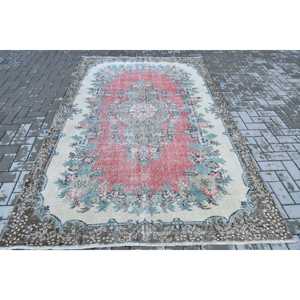 Turkish Vintage Large Rug 5.7x9.1 ft, <b>Red</b> Blue Check <b>Wool</b> Rug - Product Image 1