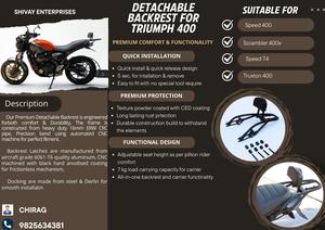 Pour motos Triumph Scrambler 400X, dossier détachable en acier avec porte-bagages, état neuf, fabriqué en Inde - Product Image 2