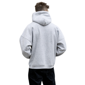 <b>Mens</b> Marl Grey Oversized Hoodie <b>Pullover</b> 50% Cotton 50% Polyester Drop Shoulder Streetwear Relaxed Fit Winter Sweatshirt - Product Image 3