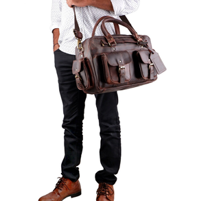 Premium Buffalo Leather <b>Briefcase</b>, Leather Laptop Shoulder Bag, Vintage Brown Buffalo Leather Cross Body <b>Briefcase</b>, - Product Image 3