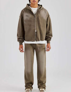 Vente en gros 2025 Nouveau design personnalisé 420gsm Survêtement en coton lourd uni délavé à l'acide avec fermeture éclair et pantalon de survêtement pour hommes - Product Image 6