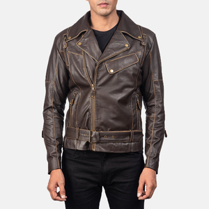 Chaqueta de motorista de piel de vaca a medida para hombre en Ajuste negro vintage con cuello de solapa elegante para invierno - Product Image 1